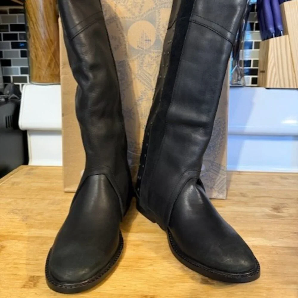 Retro Lola Studded Tall Leather Boots - NWB - Picture 2 of 16